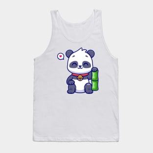 Cute Panda Sitting With Bamboo Cartoon Tank Top